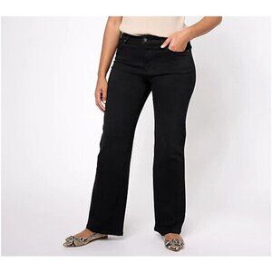 Jingle Belles by Kim Gravel Regular Satin Weave Wide Leg Jean Black Wash Reg 16